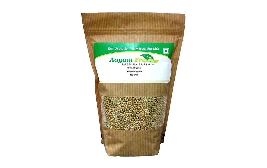 Aagam Fresh Organic Coriander Whole    Pack  400 grams